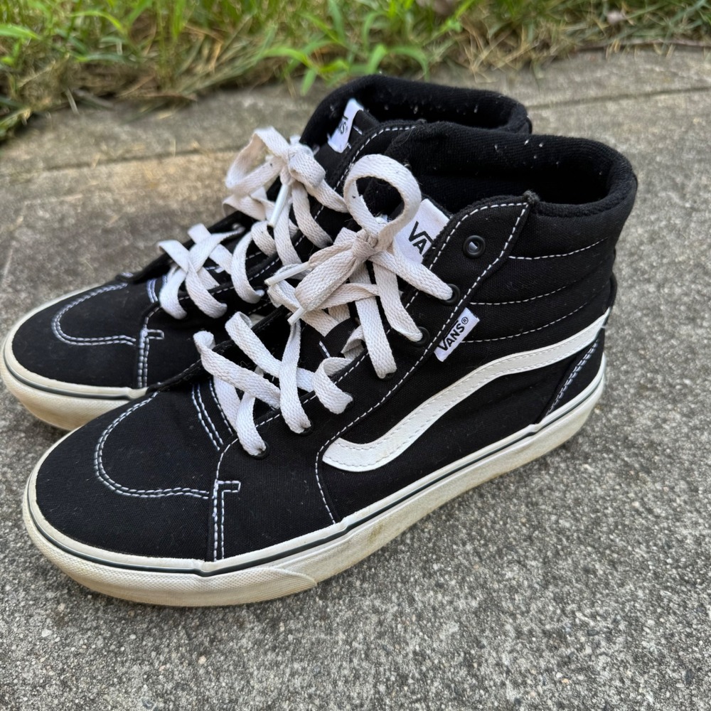 Vans Sk8-Hi Mid Sneakers Womens 6 Black White Classic Skater Shoes